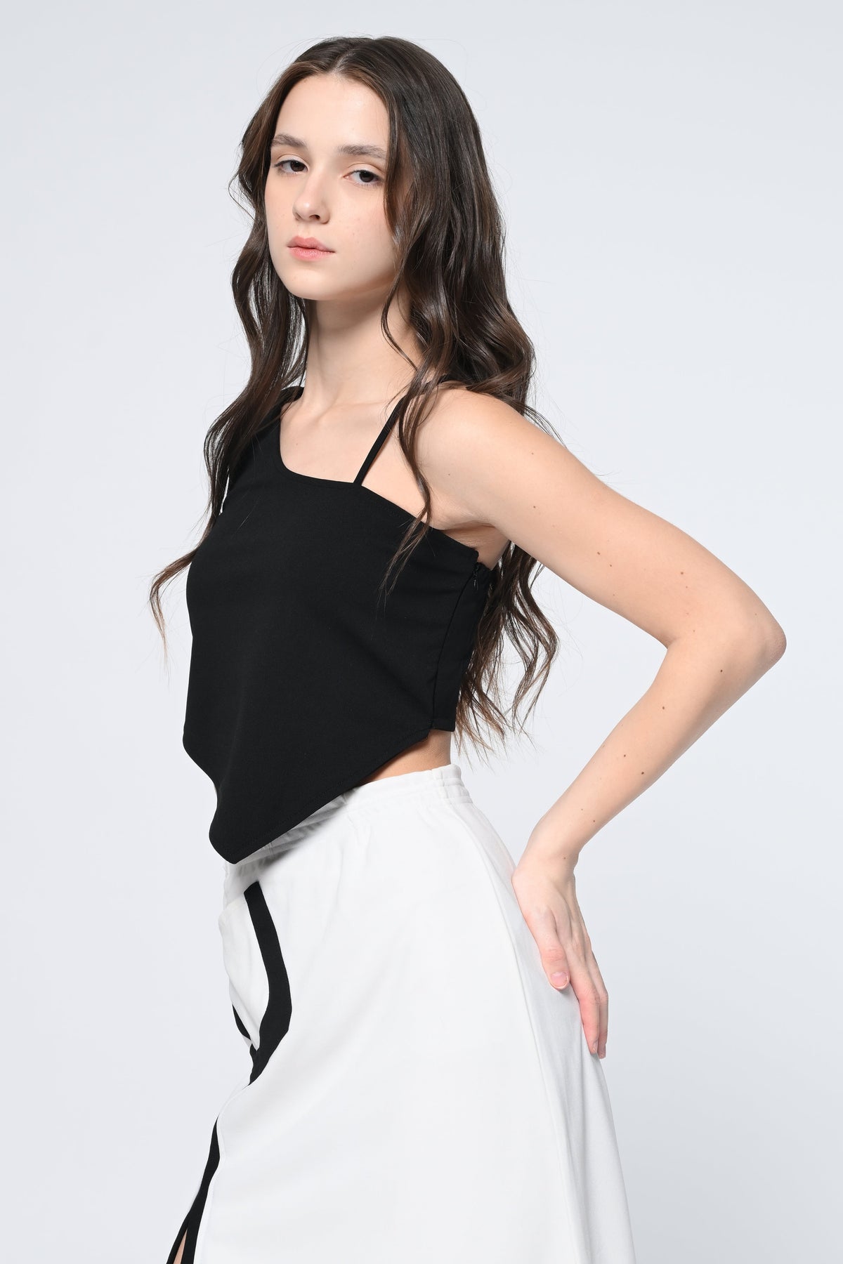 Black V Shape Crop Top