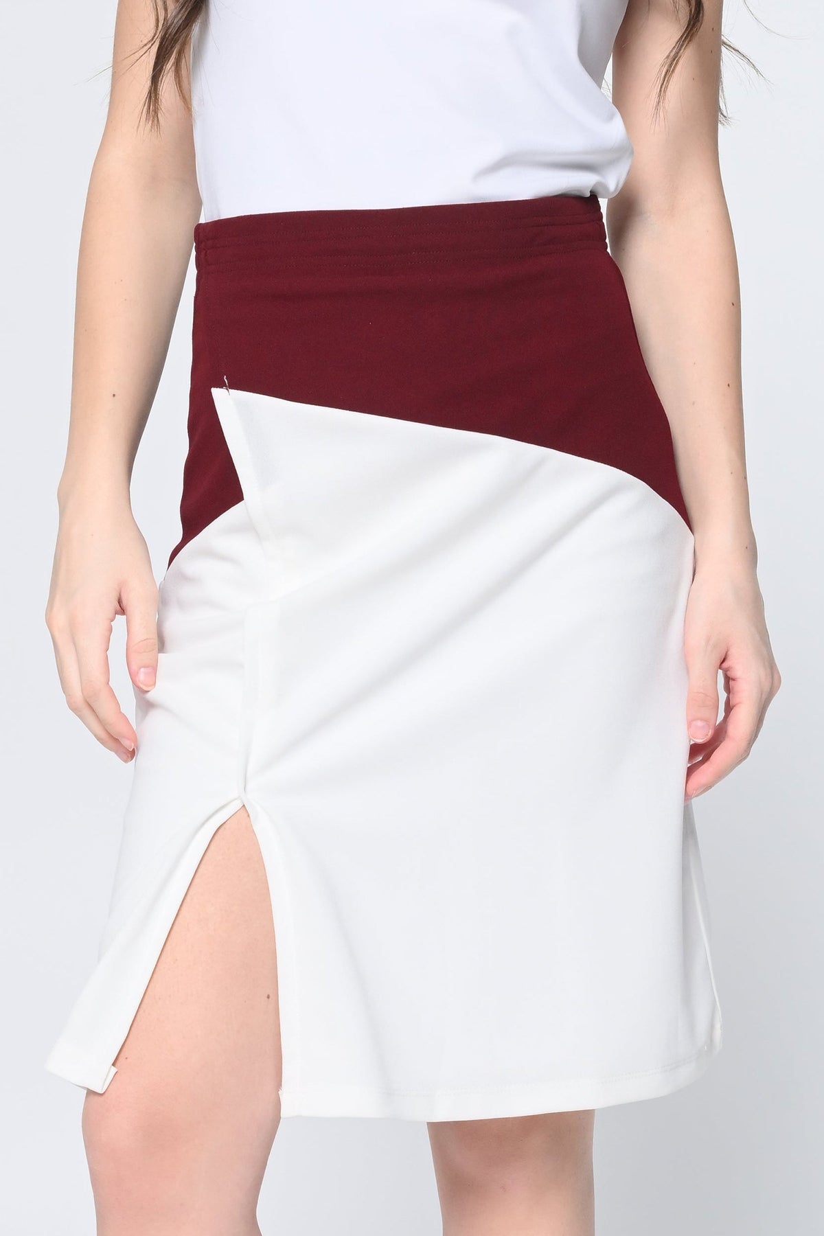 White Maroon Slit Skirt