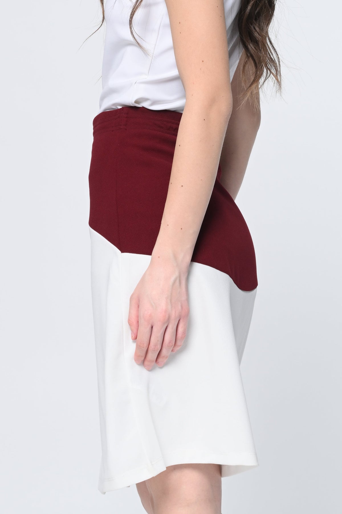 White Maroon Slit Skirt