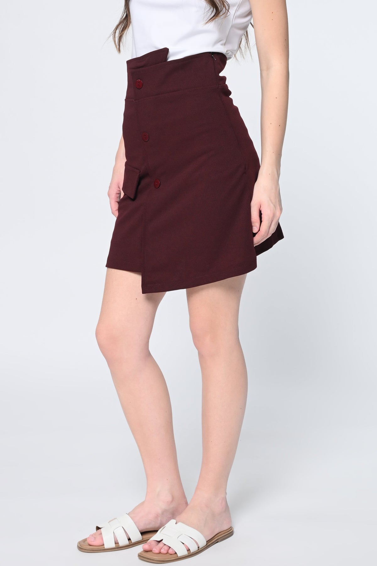 Maroon Front Button Skirt