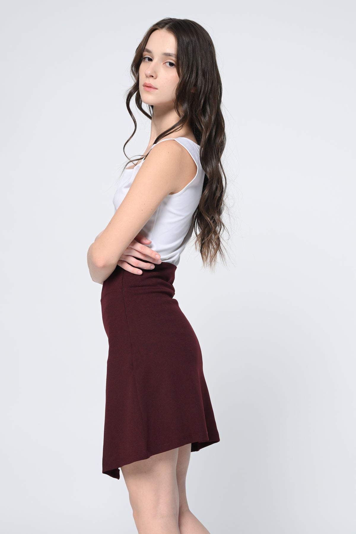 Maroon Front Button Skirt