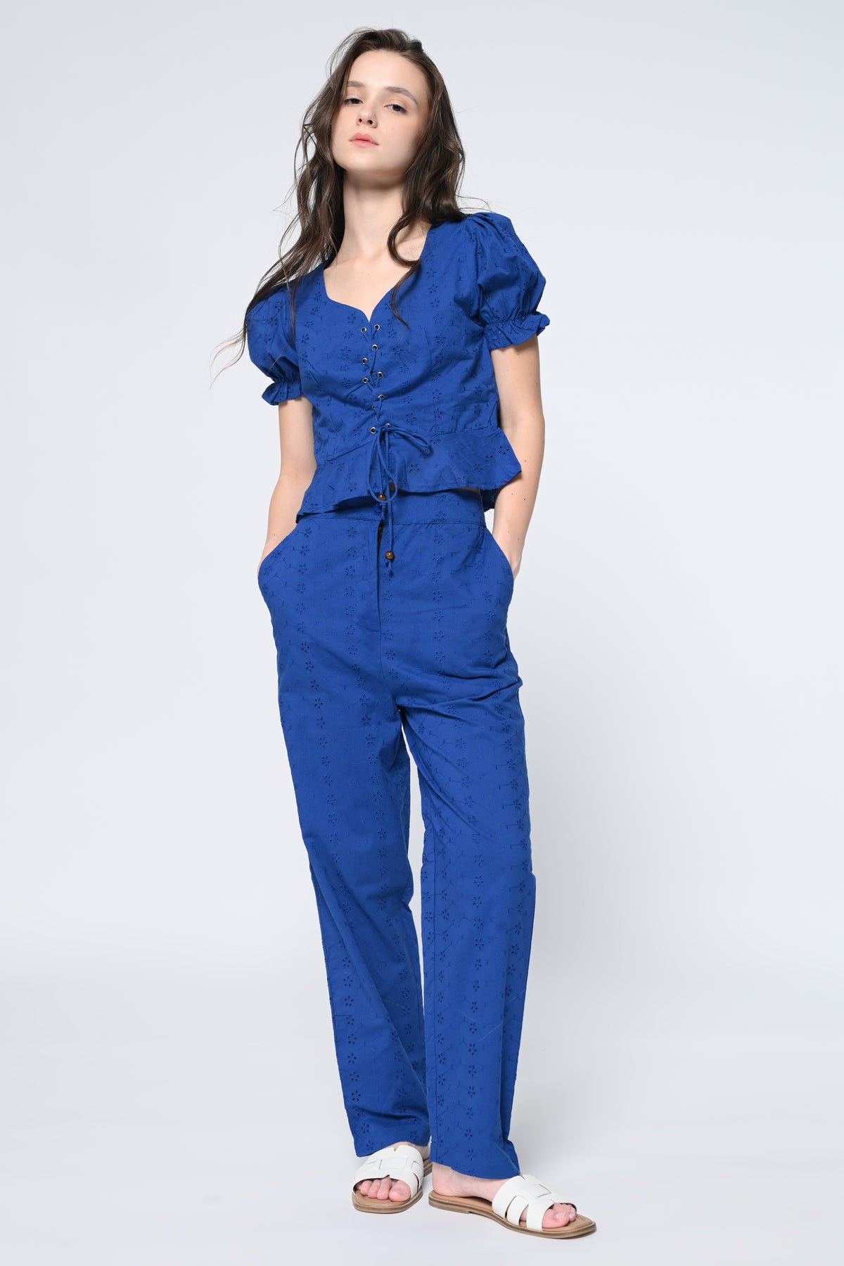 Royal Blue Schiffli Co-Rd Set