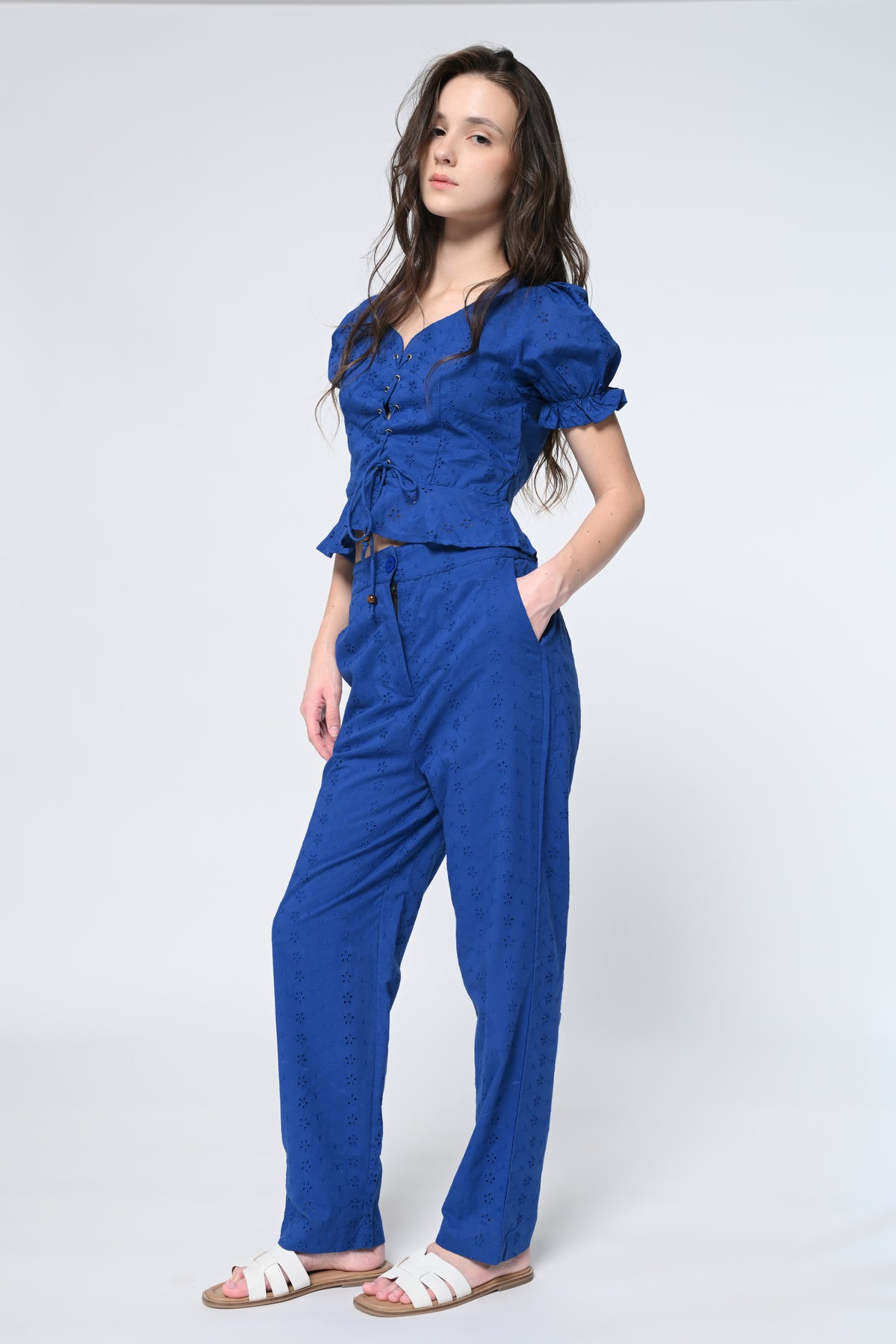 Royal Blue Schiffli Co-Rd Set