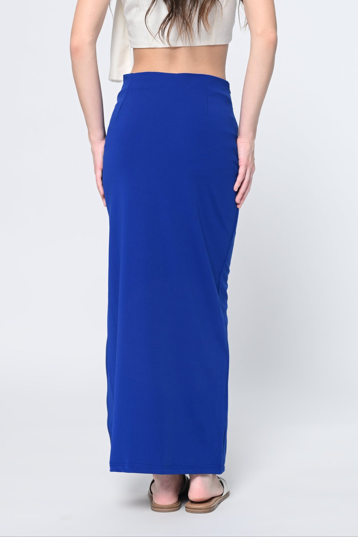 Royal Blue Side Slit Zipper Skirt
