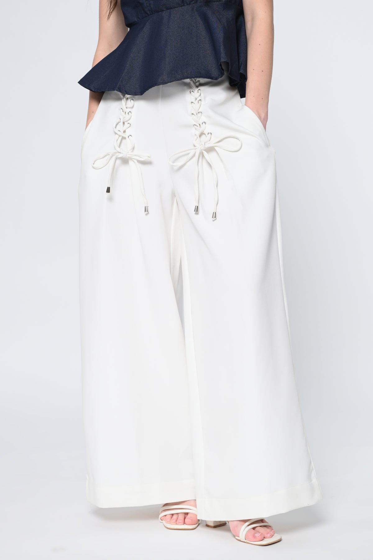 White Lace-Up Trousers