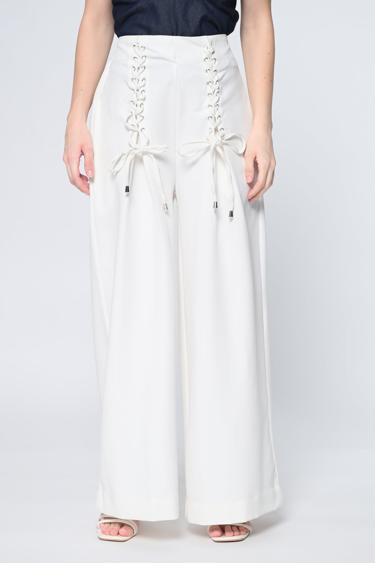 White Lace-Up Trousers