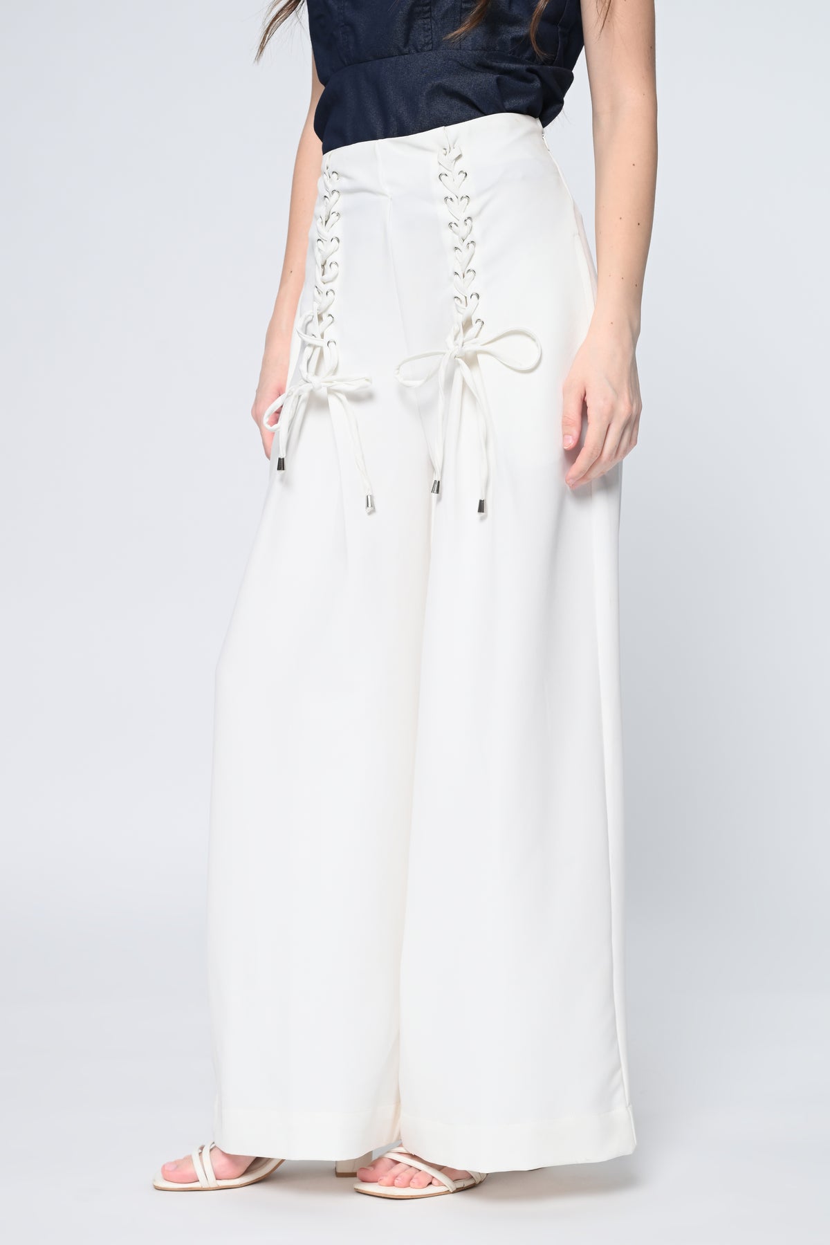 White Lace-Up Trousers