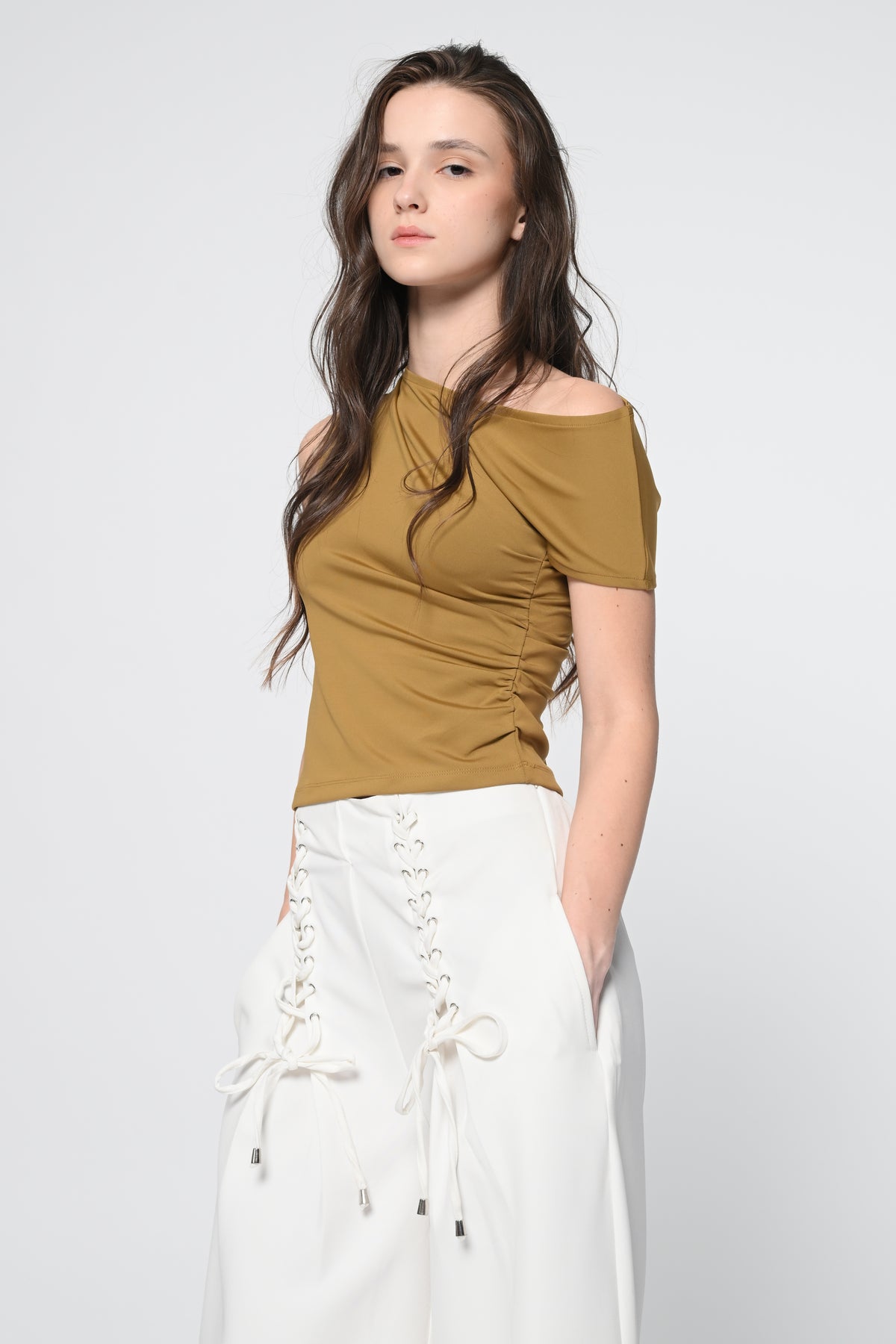 Olive Side Rouch Top