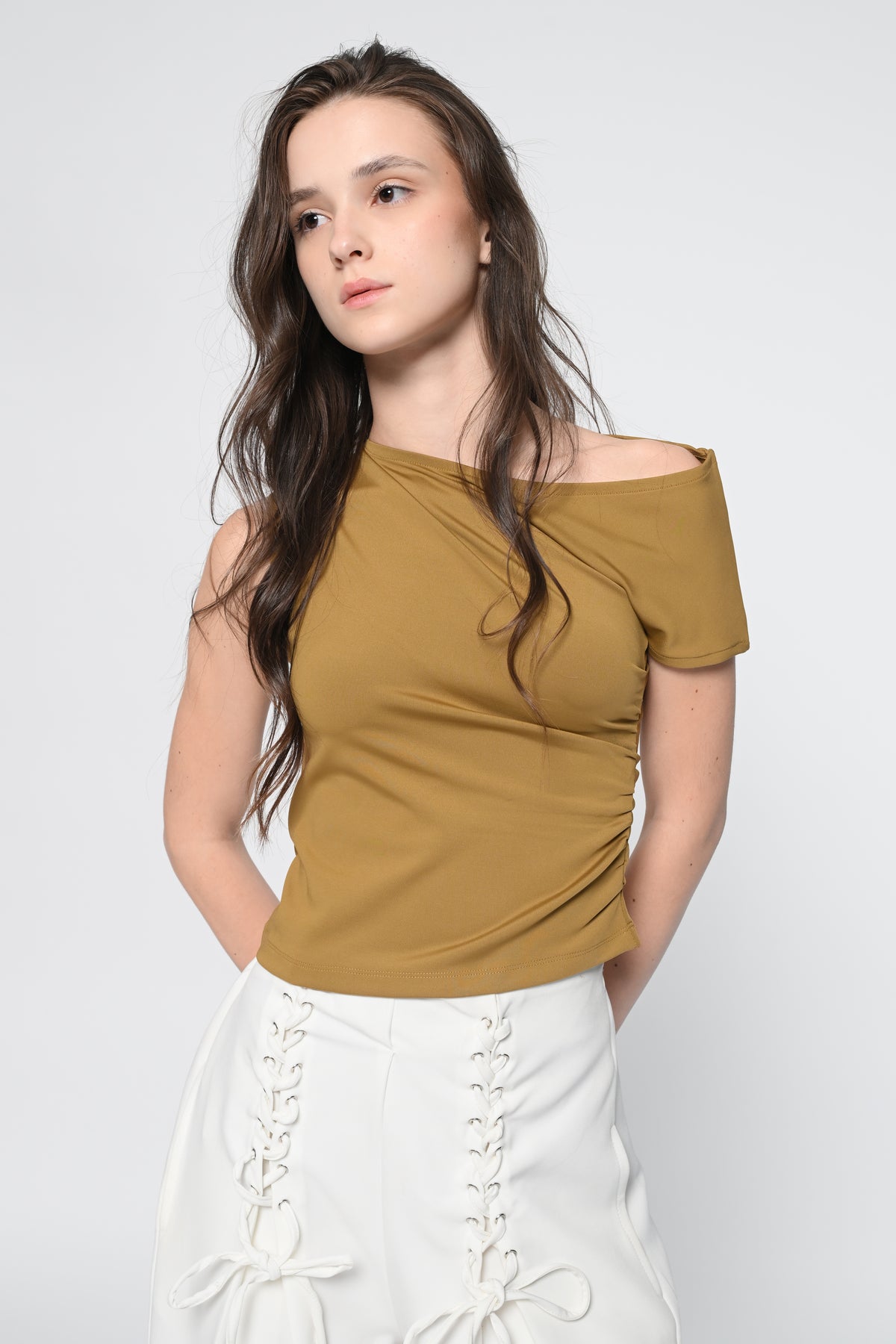 Olive Side Rouch Top