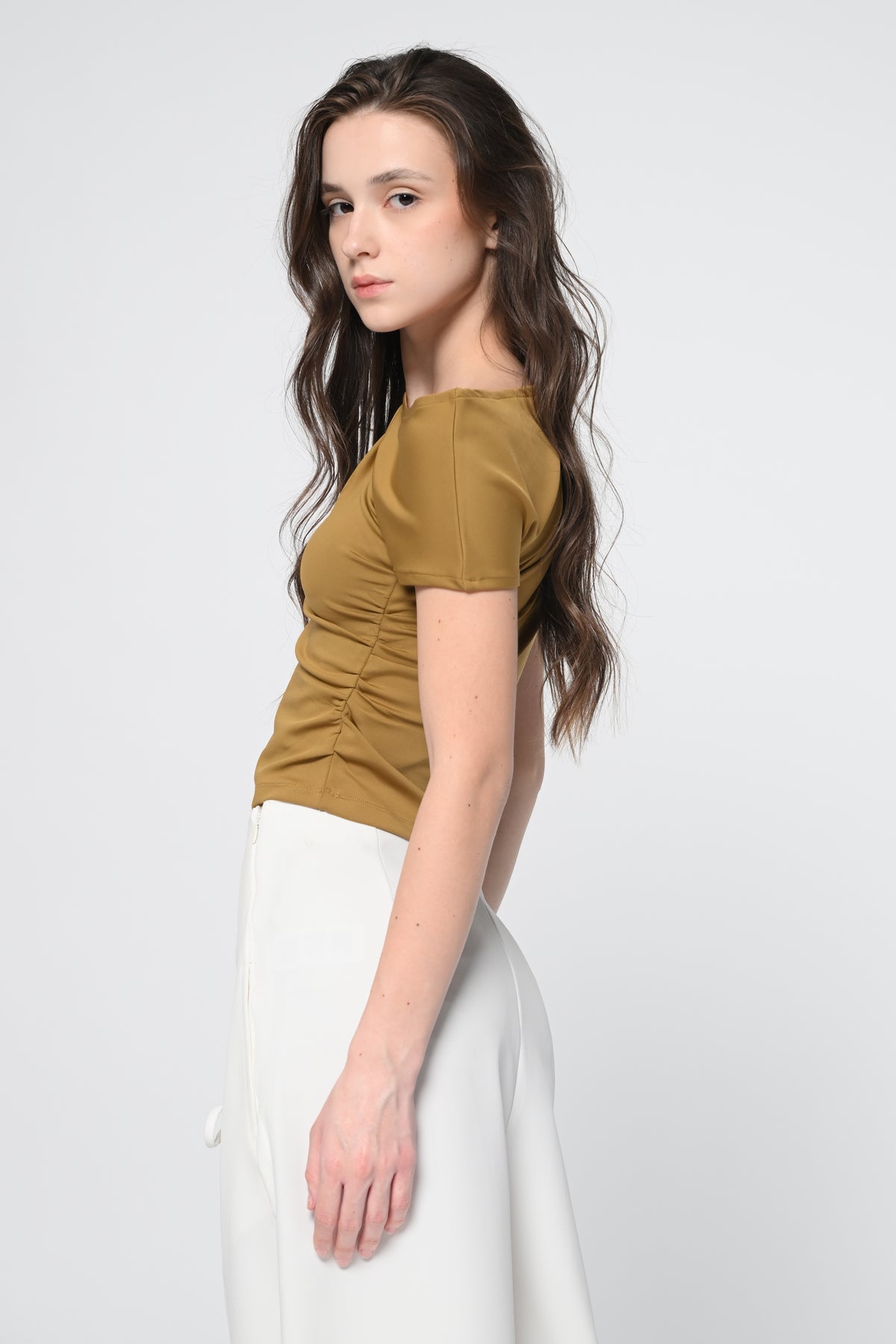 Olive Side Rouch Top