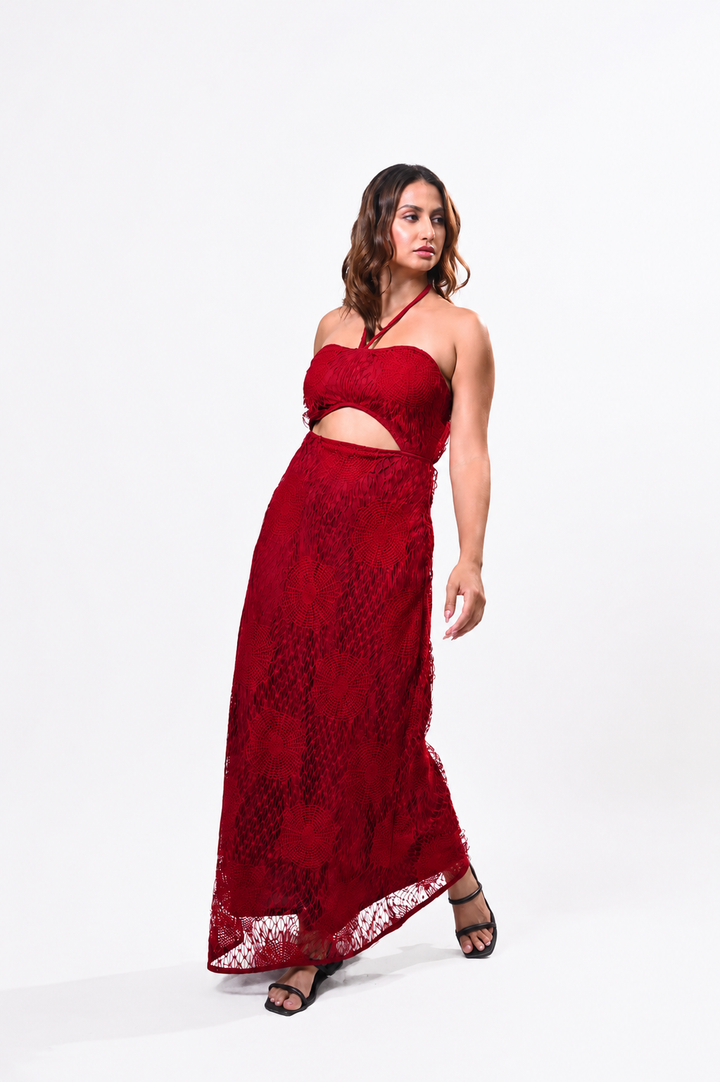 Crimson Eclipse Cutout Dress