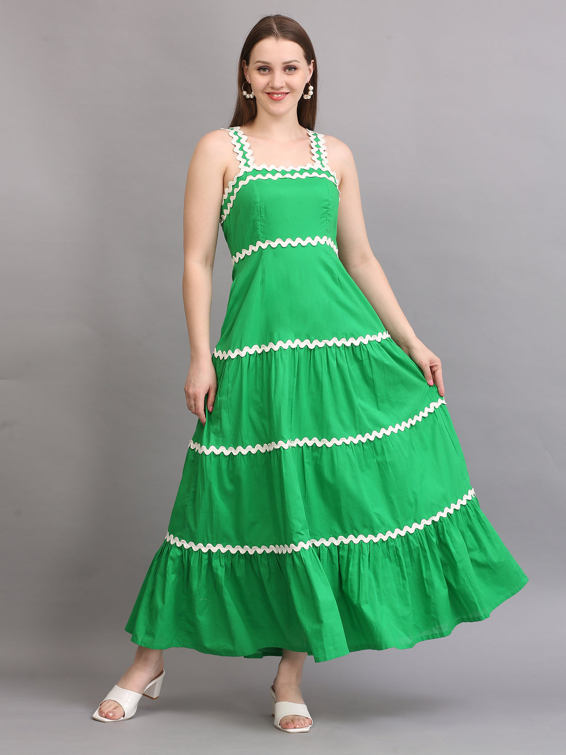 GREEN SPIRAL LACE MAXI DRESS