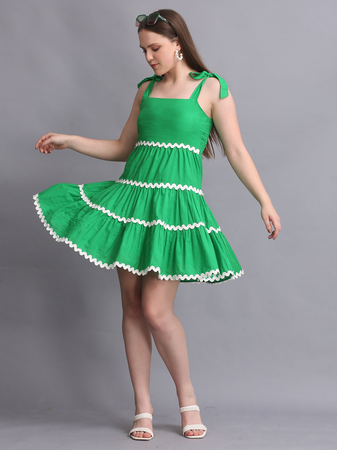 GREEN KNOT SHOULDER STRAP A-LINE SUMMER DRESS