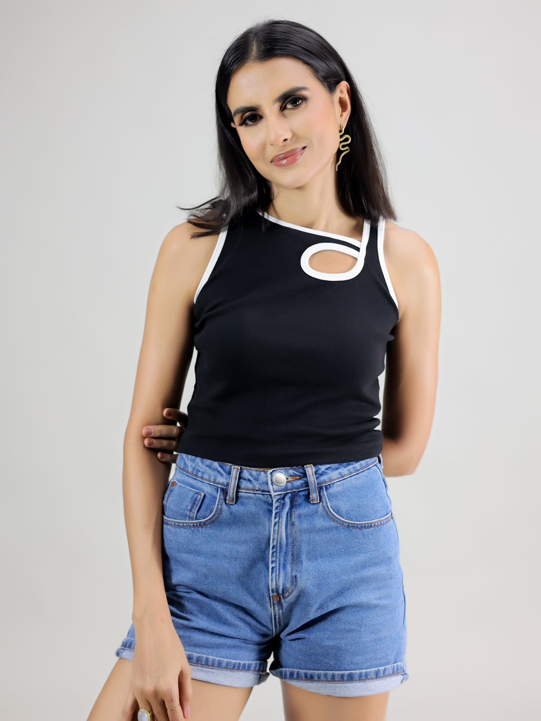 BLACK RIB FRONT RIB TANK TOP