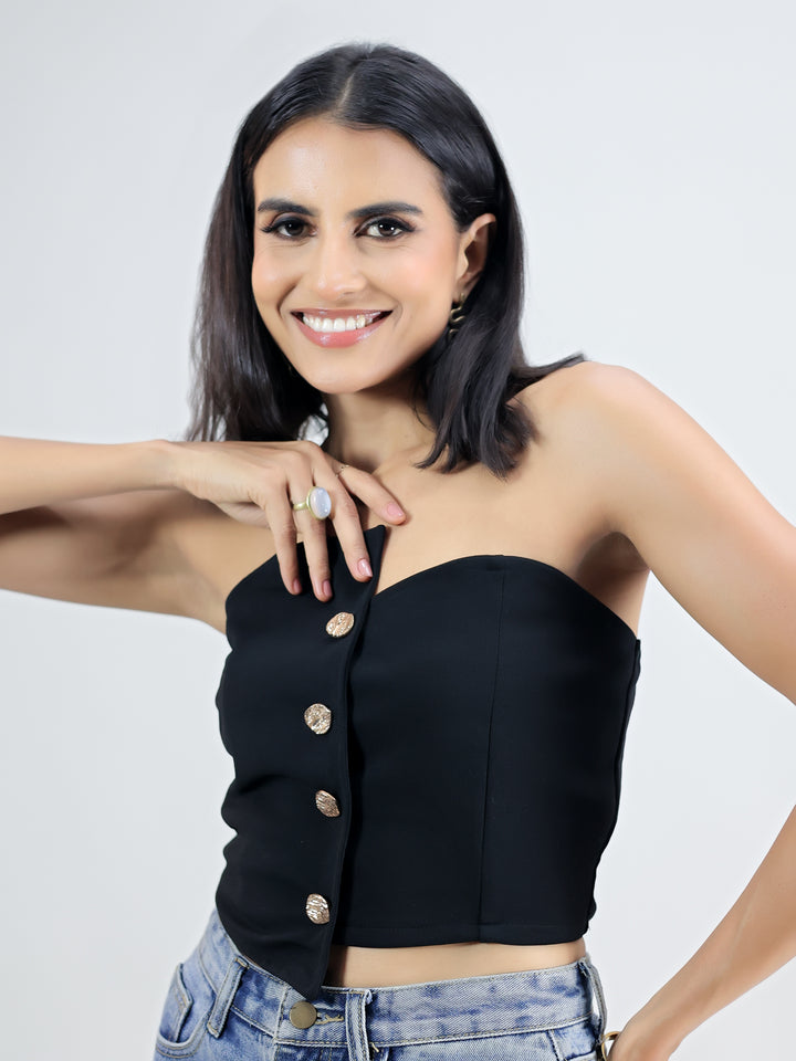 BLACK BUTTON CROP TOP