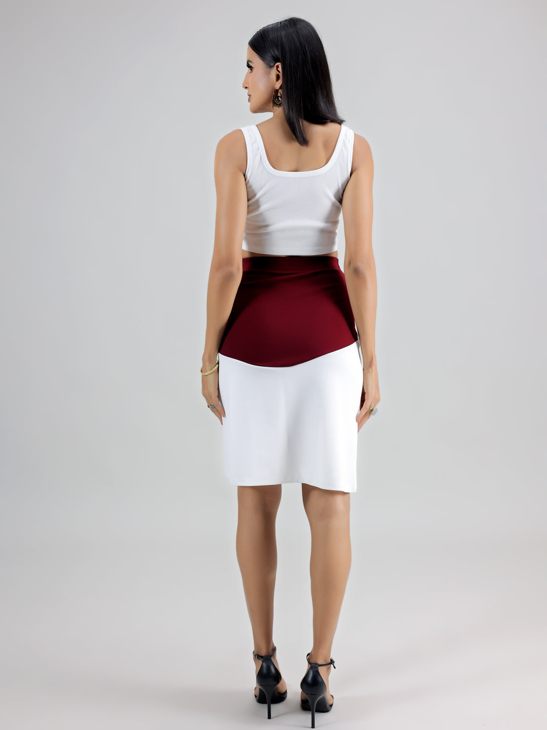 White Maroon Slit Skirt