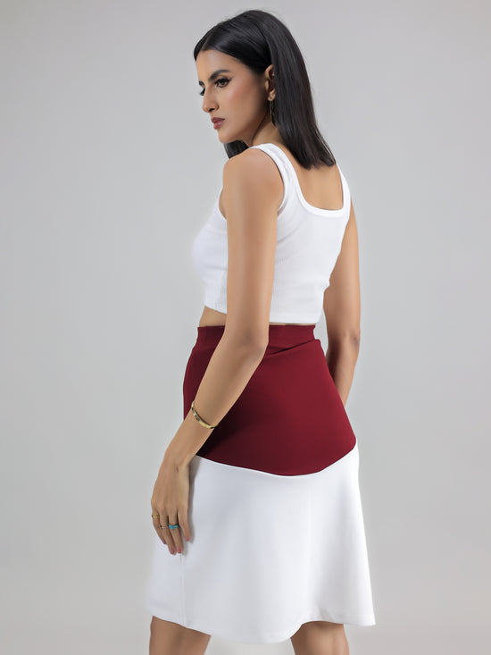 White Maroon Slit Skirt