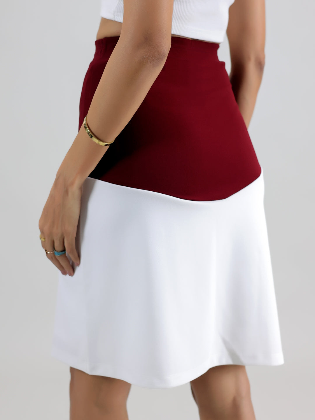 White Maroon Slit Skirt