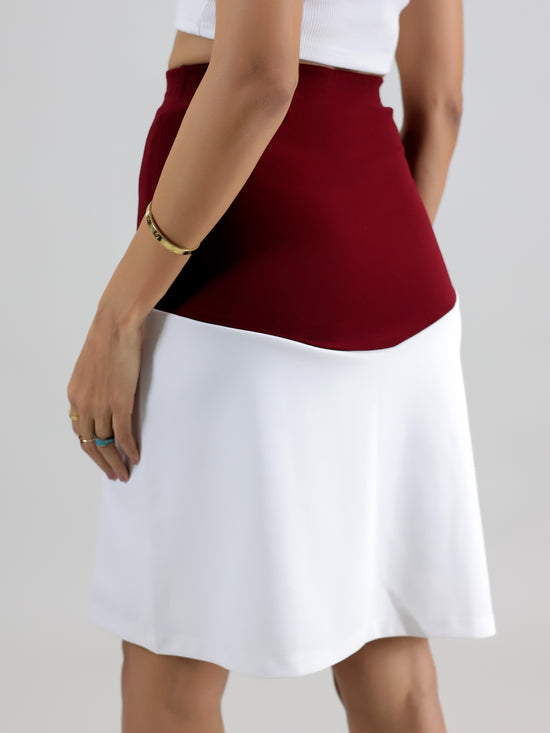 White Maroon Slit Skirt