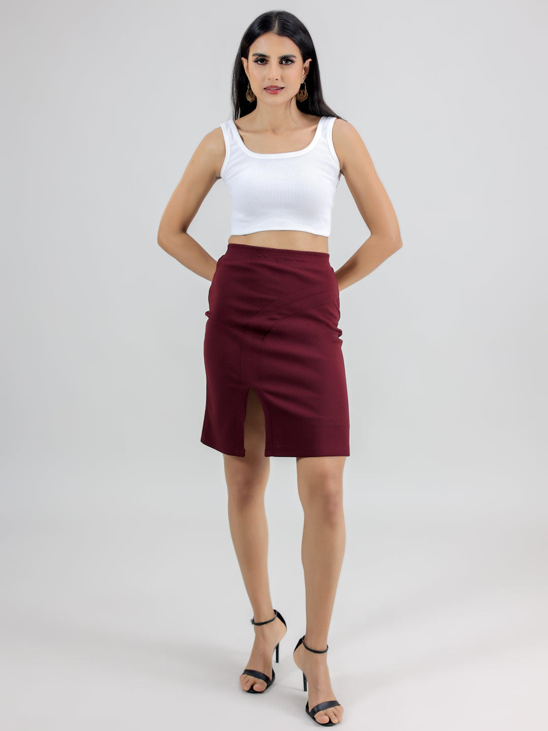 MAROON SLIT SKIRT
