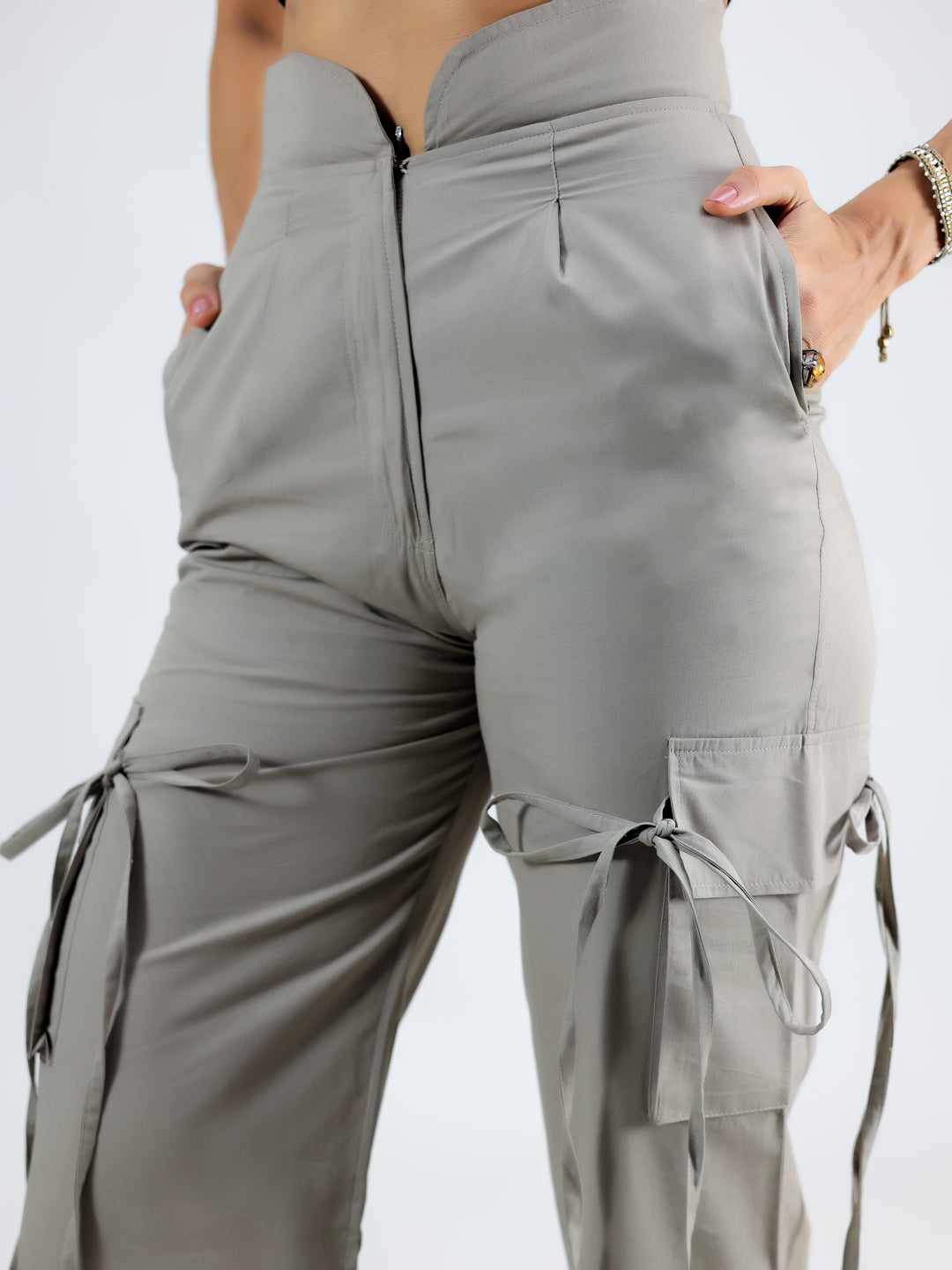 Ruched Crop Top & High-Waisted Cargo Pants Co-Ord Set