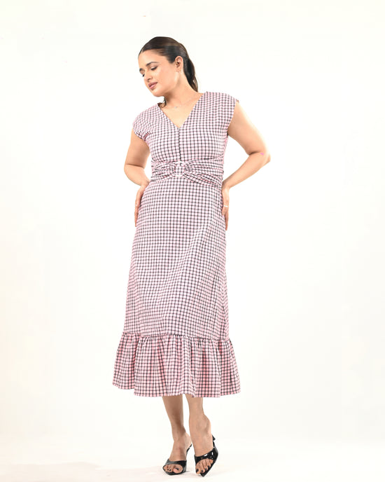 Blush Check Midi Dress