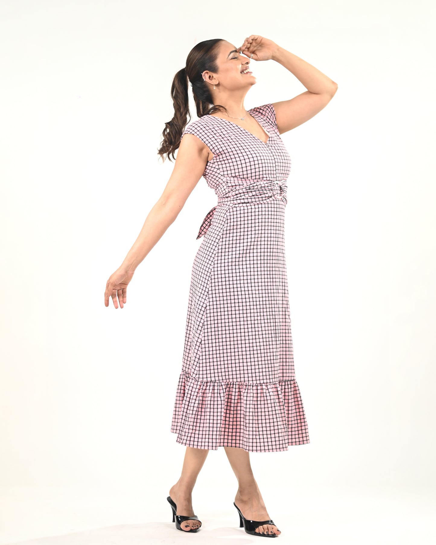 Blush Check Midi Dress