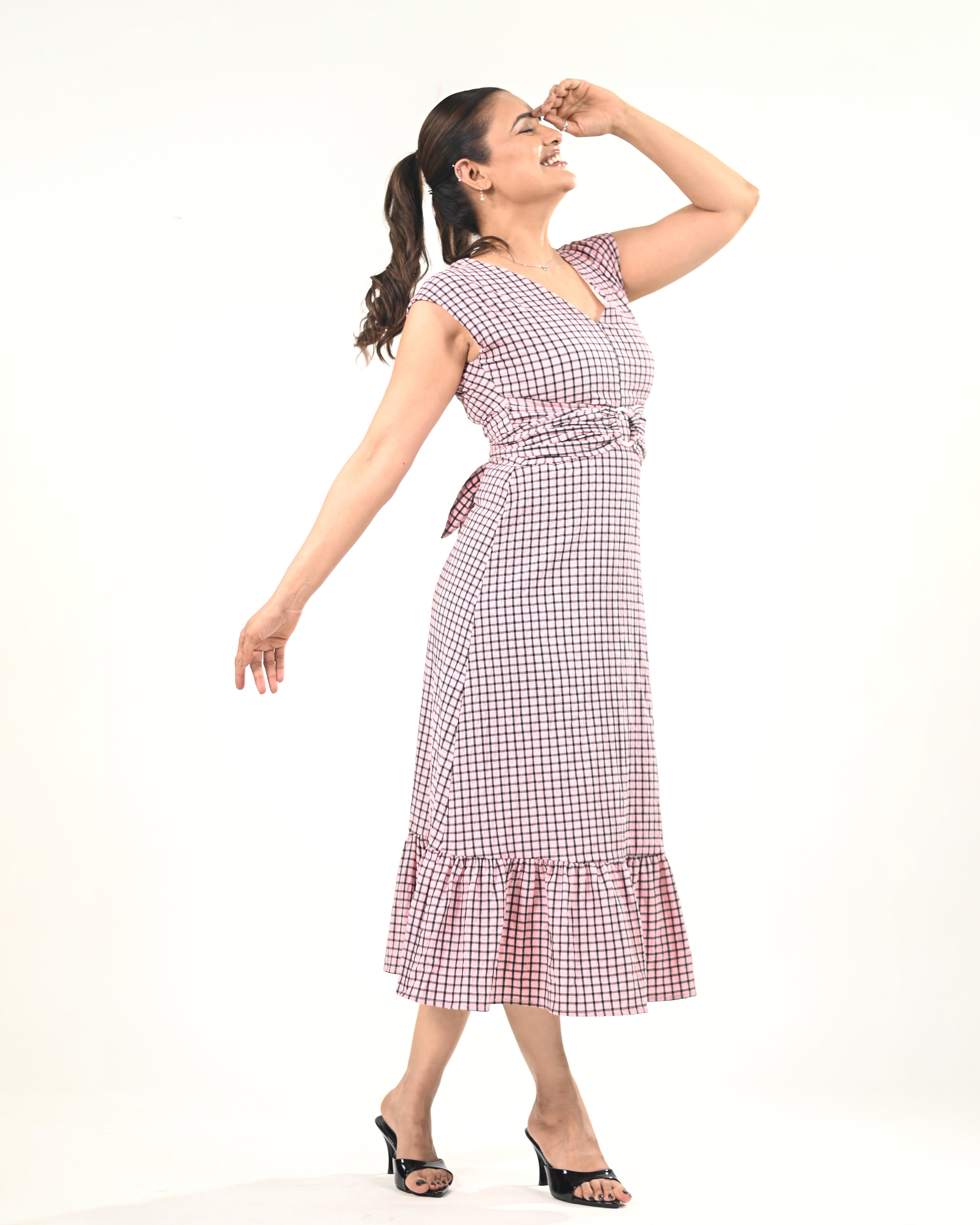 Blush Check Midi Dress