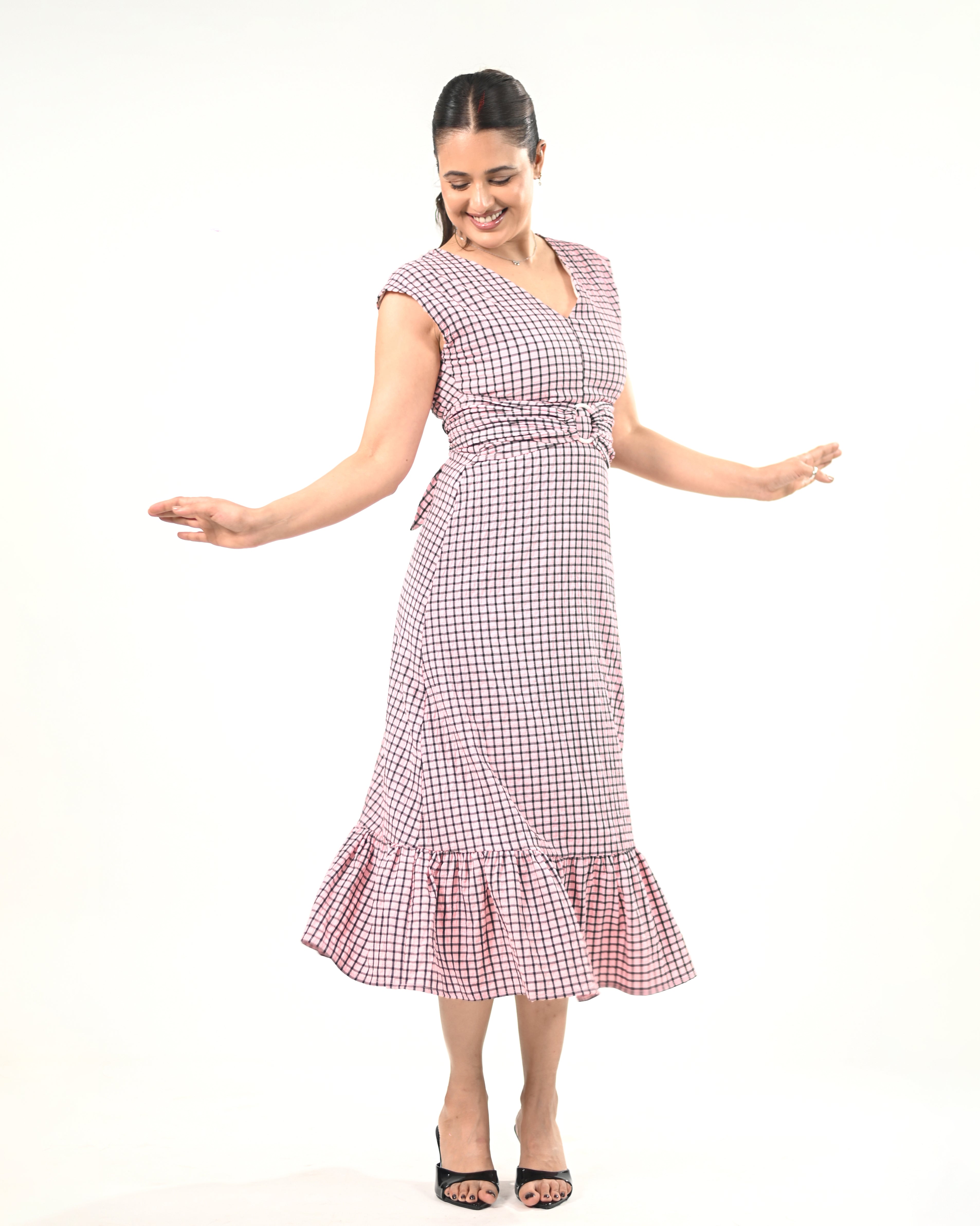 Blush Check Midi Dress