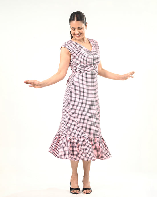 Blush Check Midi Dress