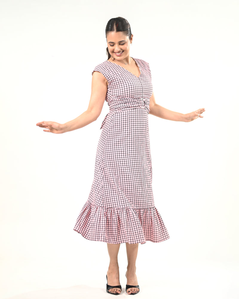 Blush Check Midi Dress