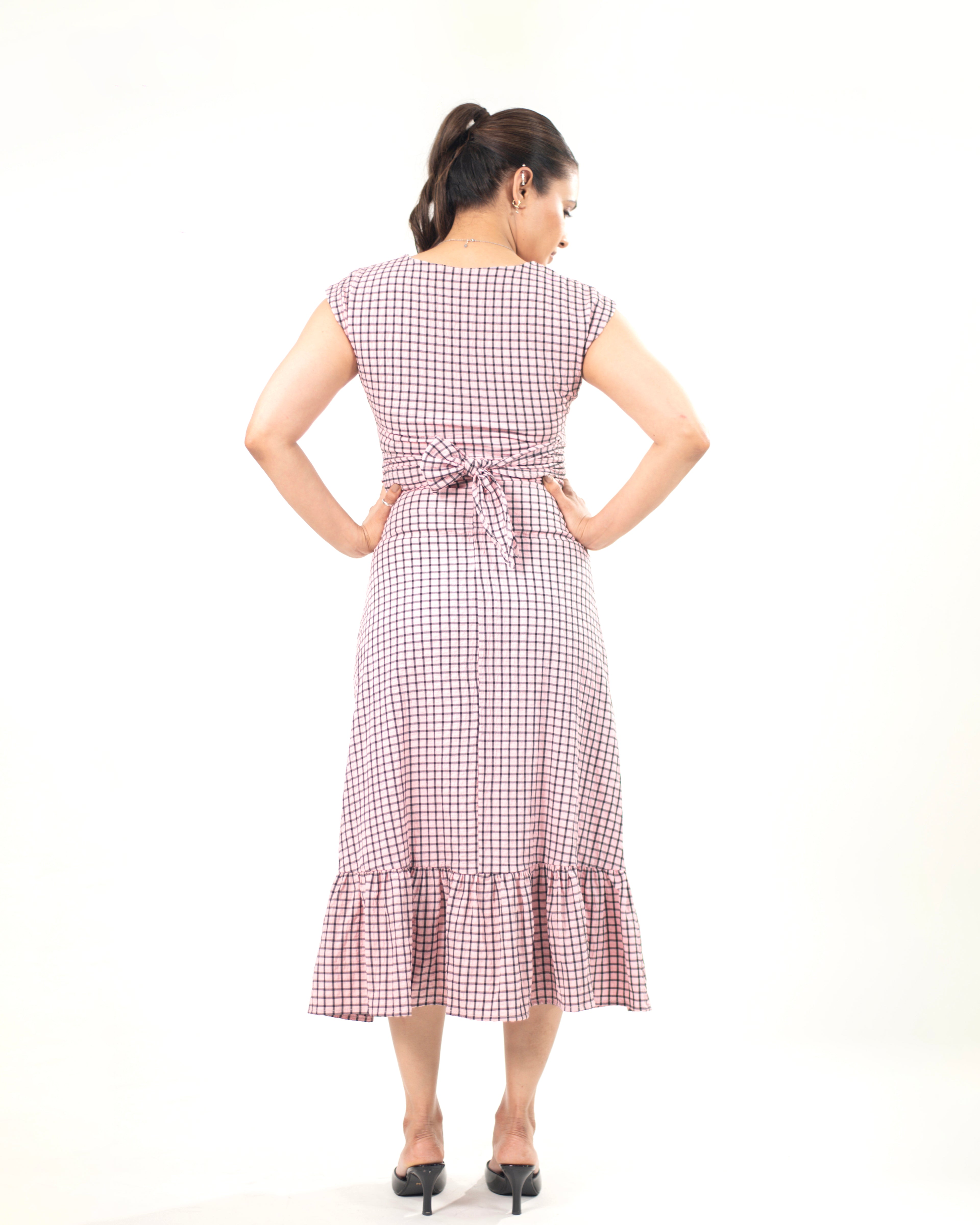Blush Check Midi Dress