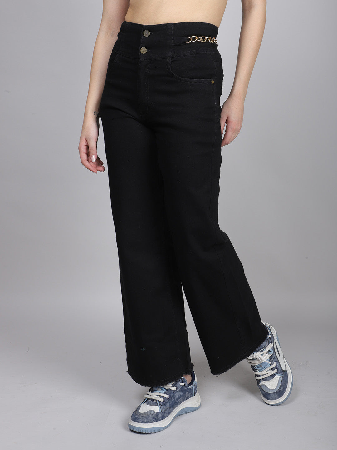 Black Double Button Denim Jeans