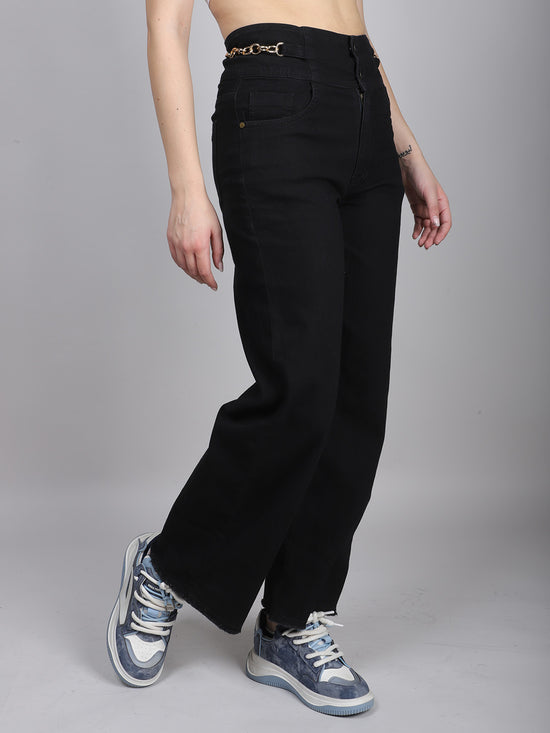 Black Double Button Denim Jeans