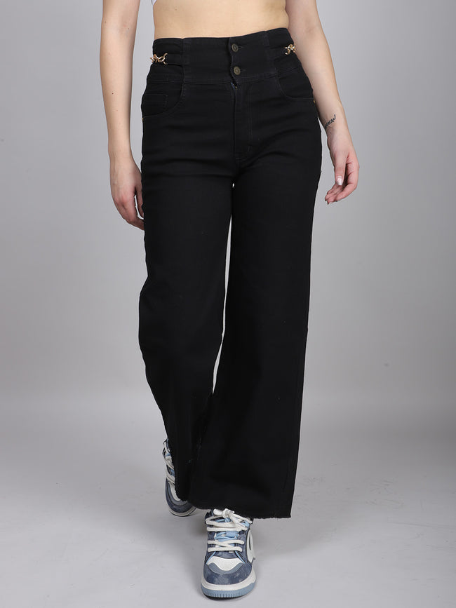 Black Double Button Denim Jeans Hover Image