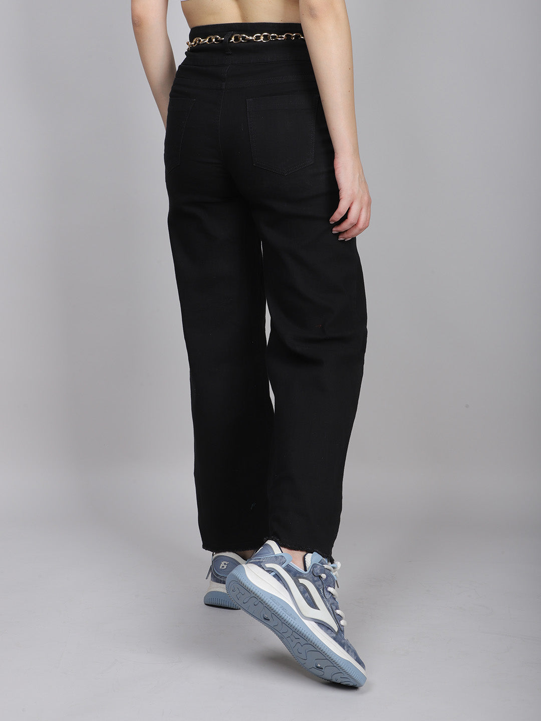 BLACK DOUBLE BUTTON DENIM JEANS