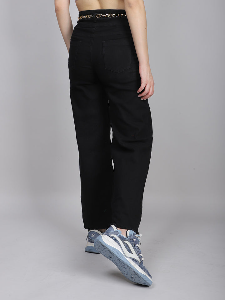 Black Double Button Denim Jeans