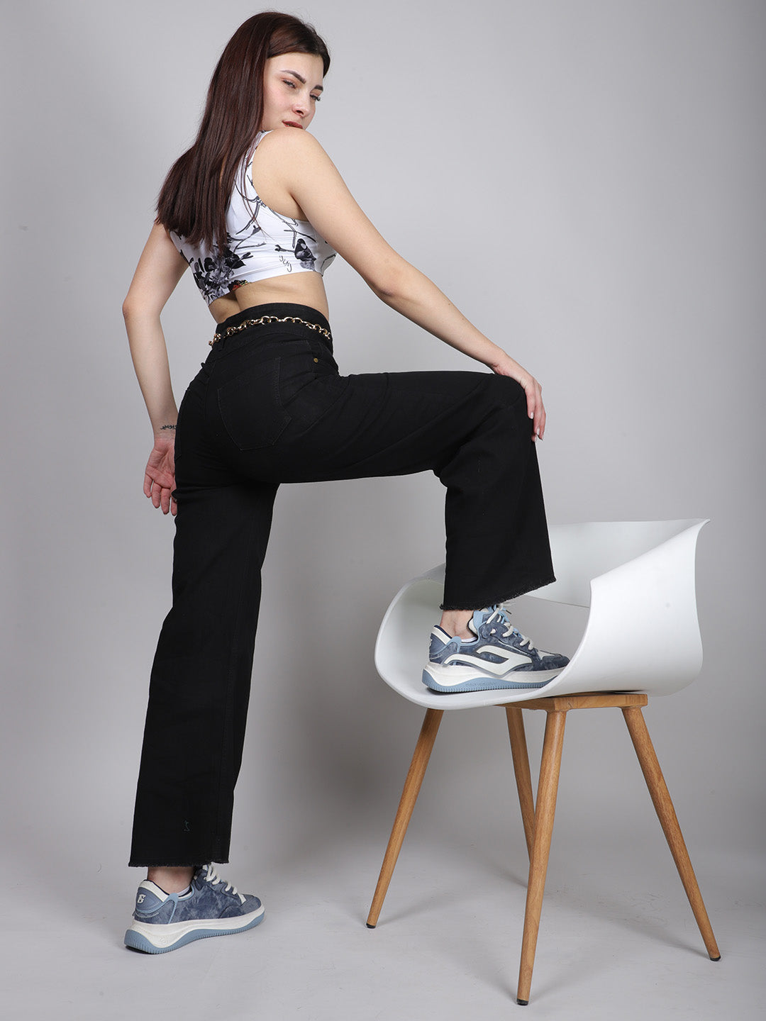 Black Double Button Denim Jeans