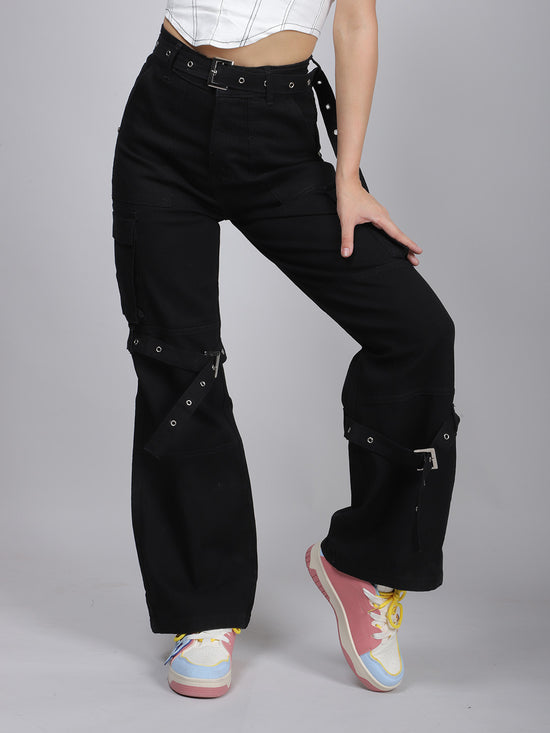 Black Belted Denim Jeans