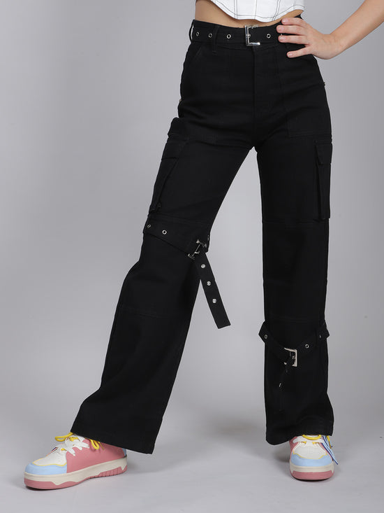 Black Belted Denim Jeans