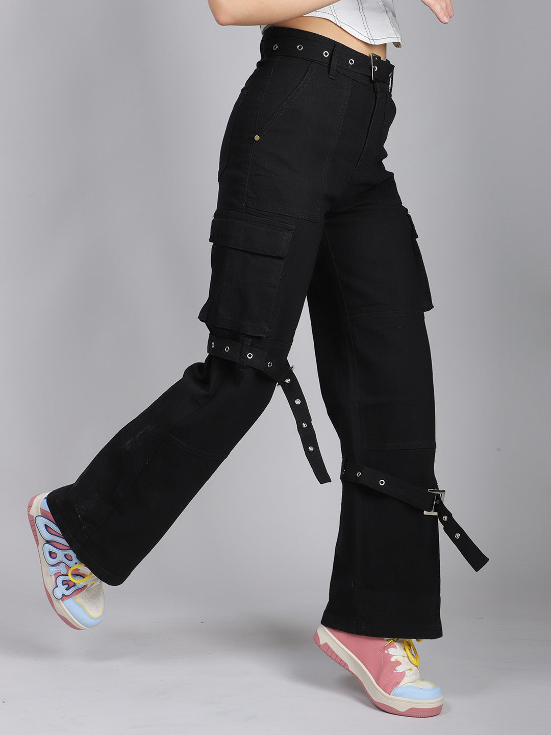 Black Belted Denim Jeans