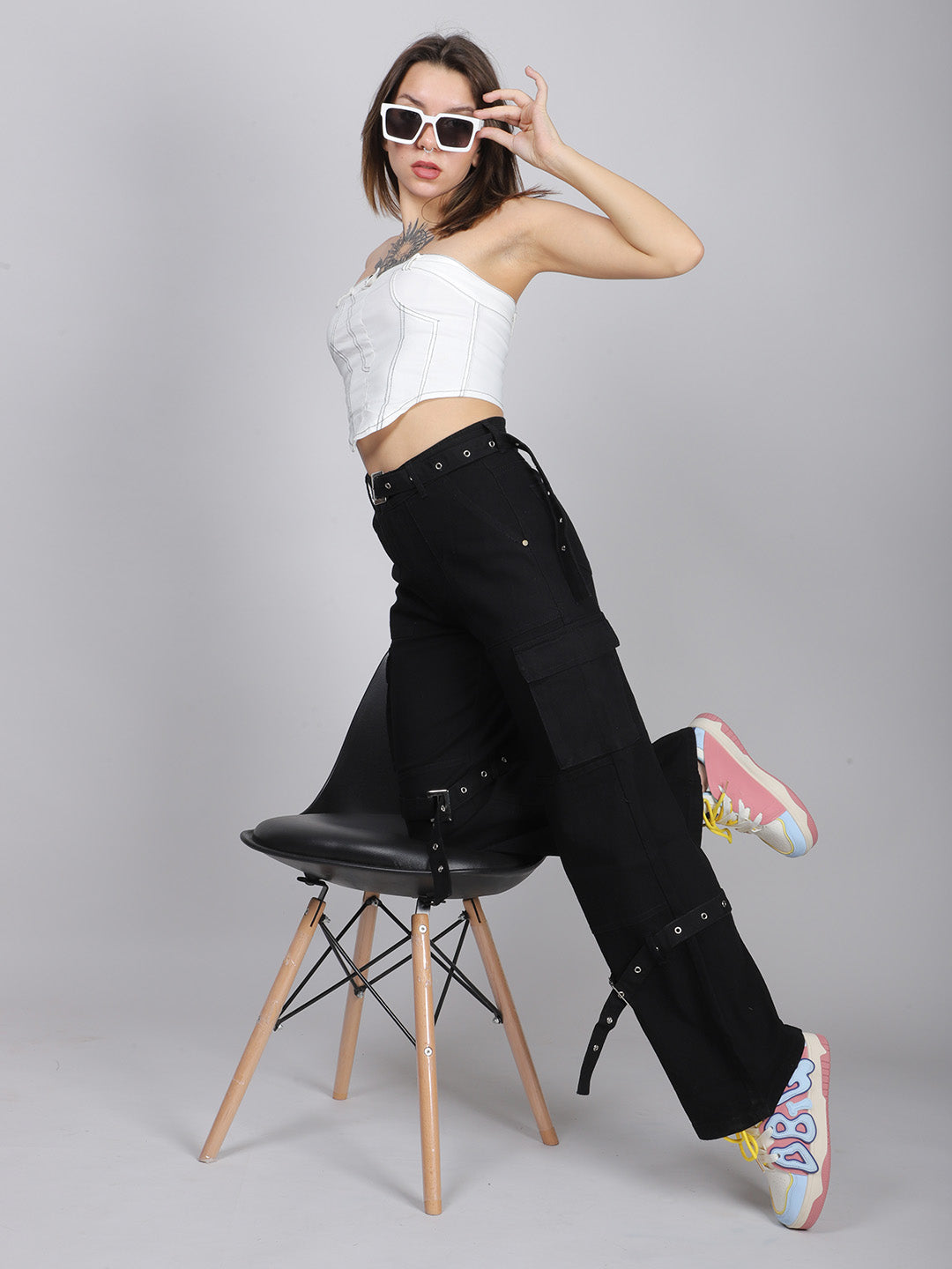Black Belted Denim Jeans