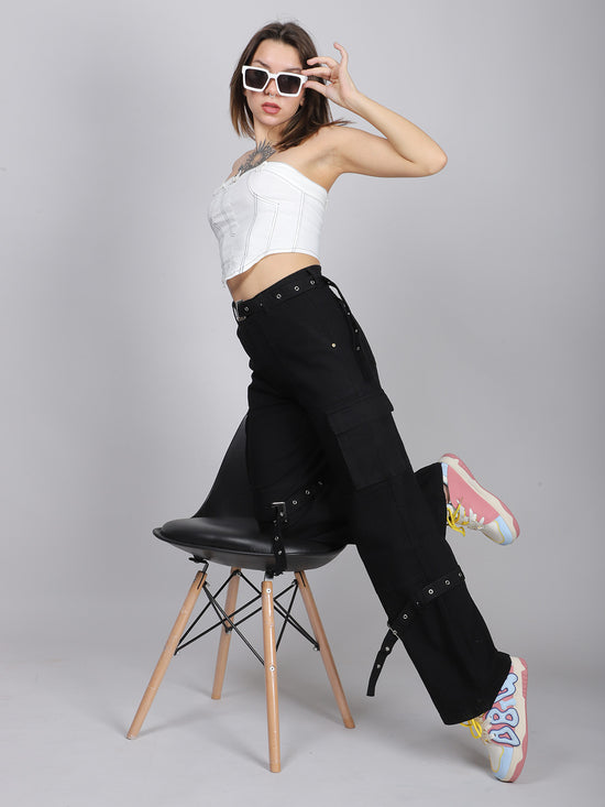 Black Belted Denim Jeans