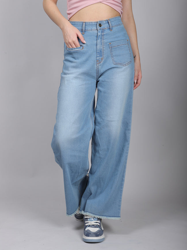 Light Blue Bone Pocket Straight Fit Jeans Hover Image
