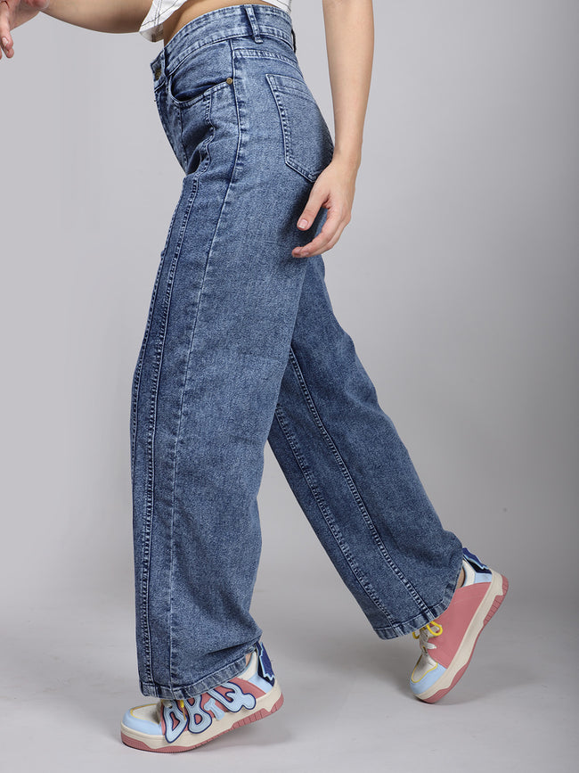 Blue Denim Solid Pocket Jeans Main Image