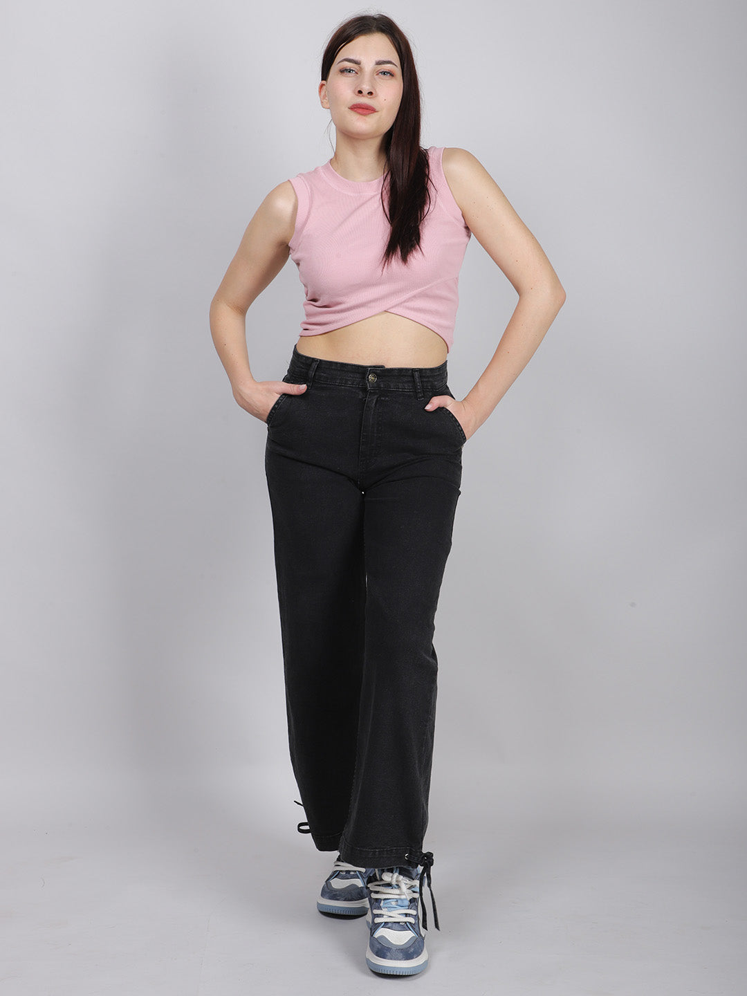 Mid Waist Black Denim Jeans