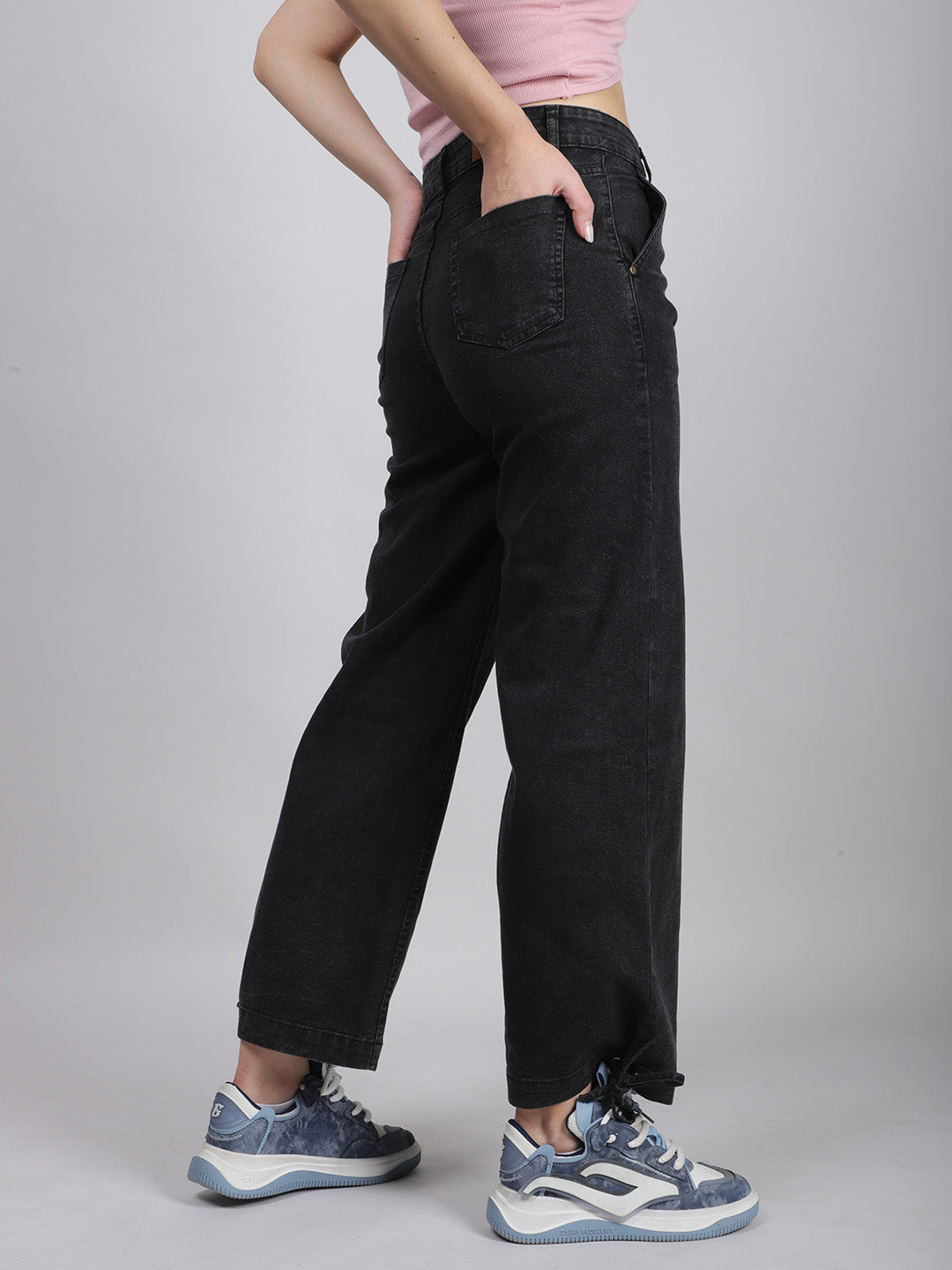 Mid Waist Black Denim Jeans