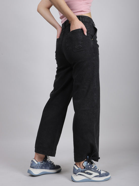 Mid Waist Black Denim Jeans