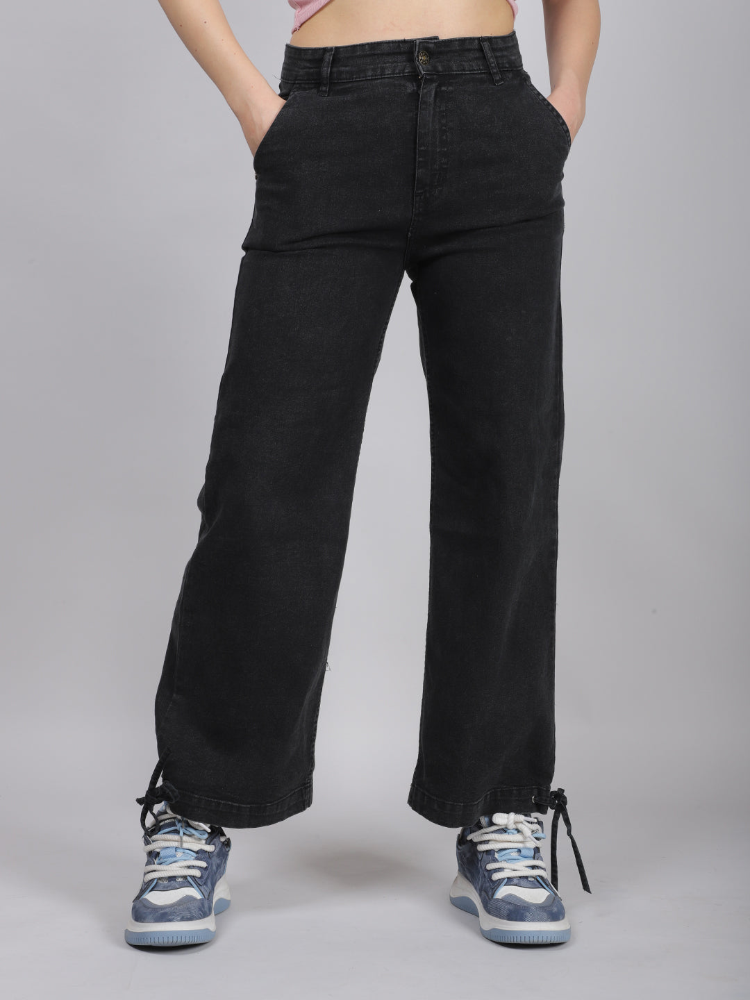 Mid Waist Black Denim Jeans