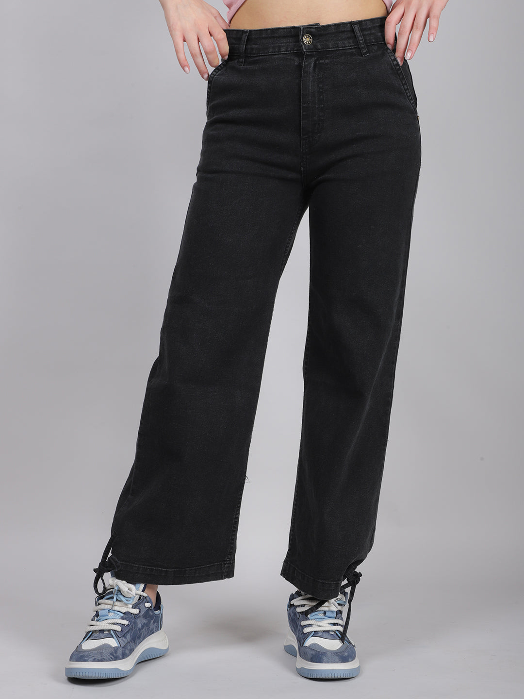 Mid Waist Black Denim Jeans